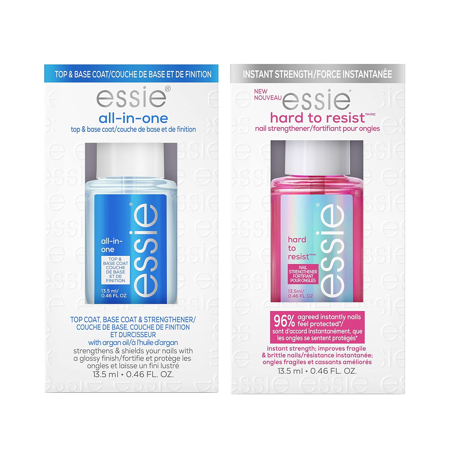 Essie Total Nail Care Set, Hard To Resist Nail Strengthener, Glow & Shine + All-In-One, Base Coat And Top Coat Gifts For Women And Men, 0.46 Fl Oz Each-Velvo Beauty