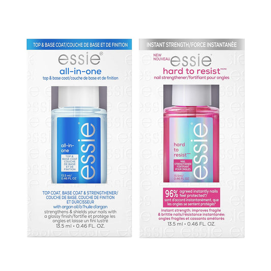 Essie Total Nail Care Set, Hard To Resist Nail Strengthener, Glow & Shine + All-In-One, Base Coat And Top Coat Gifts For Women And Men, 0.46 Fl Oz Each-Velvo Beauty