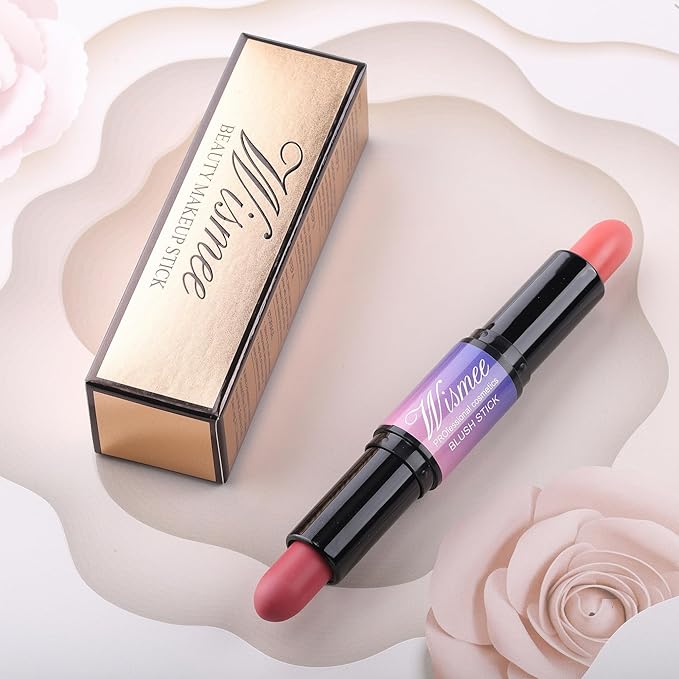 Dual-Ended Cream Blush Stick,Cream Blush Makeup Stick,Buildable Blush Stick for Cheeks Long Wearing,Easy Application,Lightweight Multi Stick,Plum & Peach-Velvo Beauty