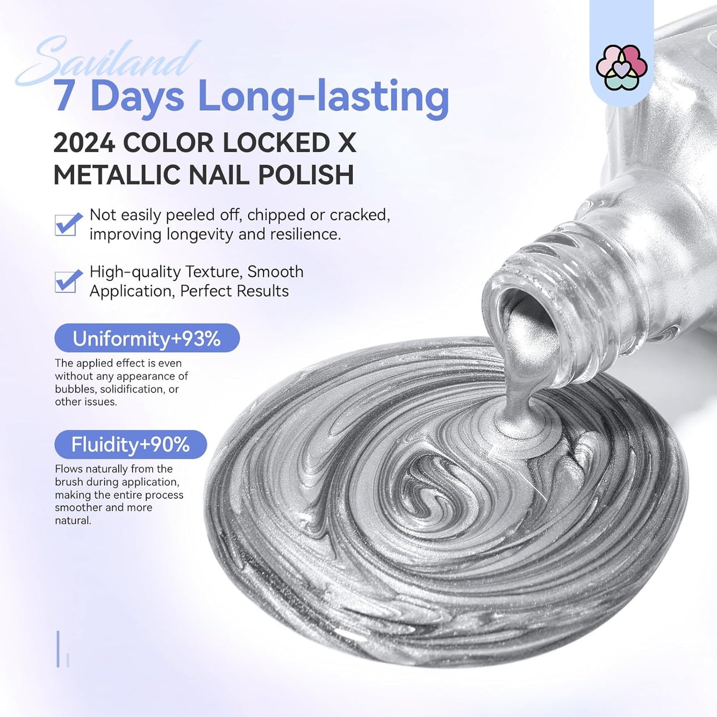 SAVILAND Silver Metallic Nail Polish: Chrome Nail Polish Air Quick Dry,10 ml Regular Fingernail Polish for Nail Art,Holographic Nail Art Polish for Finger Toe Manicure Nail Design Girls Home Salon-Velvo Beauty