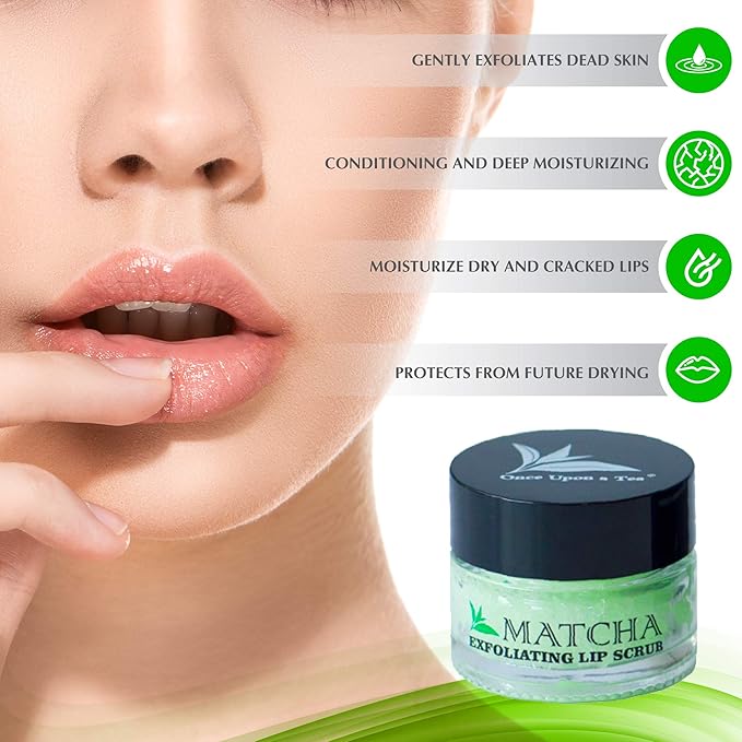 Exfoliating Green Tea Matcha Sugar Lip Scrub, Hydrating Treatment for Dry, Chapped & Cracked Lips, Best Peeling Solution For Plump, Younger Looking Lips, Lip Polish-Velvo Beauty