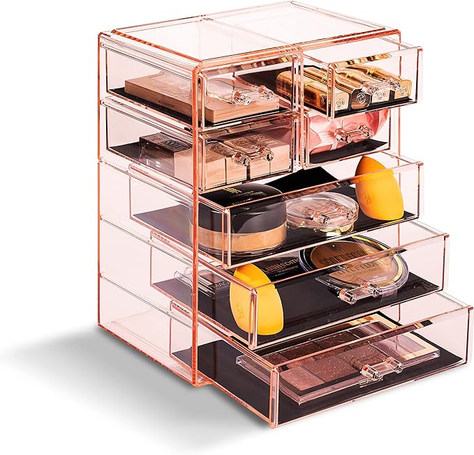 Sorbus Acrylic Makeup Organizer - Organization and Storage Case for Cosmetics Make Up & Jewelry - Big Clear Makeup Organizer for Vanity, Bathroom, College Dorm, Closet, Desk (3 Large, 4 Small Drawers)-Velvo Beauty