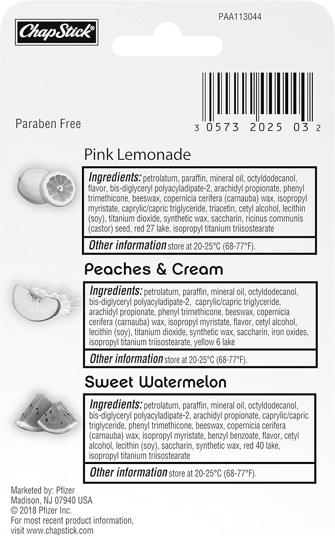 ChapStick I Love Summer Collection Pink Lemonade, Peaches and Cream, and Sweet Watermelon Lip Balm Tubes Variety Pack, Lip Balm Variety Pack - 0.15 Oz Each (Pack of 3)-Velvo Beauty