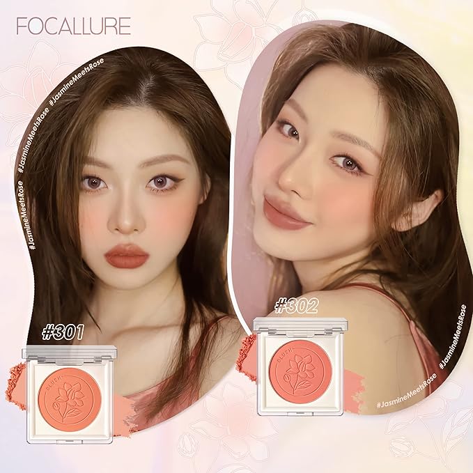 FOCALLURE Powder Palette Blush, Matte Mineral Blush Powder, Bright Shimmer Face Blush Makeup, Contour and Highlight Blush Palette, Highly Pigmented, Long Lasting, Waterproof, Blendable, #302-Velvo Beauty