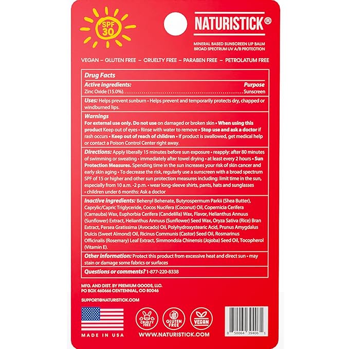Naturistick SPF 30 Vegan Lip Balm – Mineral Sunscreen with Zinc Oxide | Broad Spectrum UVA/UVB Protection | 100% Natural, Coral-Friendly Formula | Oxybenzone Free | 5-Pack Cherry | Made in USA-Velvo Beauty