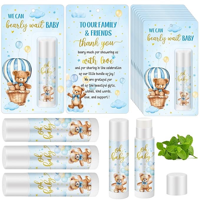 50 Pack Baby Shower Lip Balm Bulk Bear Baby Shower Favors Baby Mint Flavor Lip Balm Baby Shower Gifts for Guest Bear Themed Baby Shower Thank You Gifts Girls Boys Games Gender Reveal Favors-Velvo Beauty