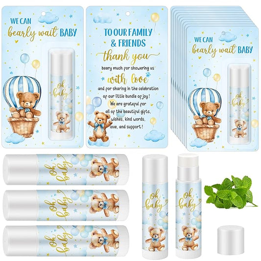 50 Pack Baby Shower Lip Balm Bulk Bear Baby Shower Favors Baby Mint Flavor Lip Balm Baby Shower Gifts for Guest Bear Themed Baby Shower Thank You Gifts Girls Boys Games Gender Reveal Favors-Velvo Beauty
