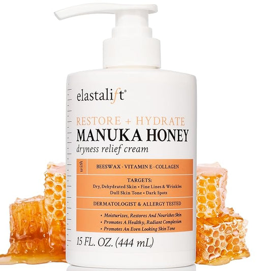 Elastalift Manuka Honey Cream Face Moisturizer & Body Butter Lotion For Dry Skin | Firming & Hydrating Miracle Balm Skin Care Moisturizing Lotion For Women, Wrinkles, & Sun Damaged Skin, 15 Fl Oz-Velvo Beauty