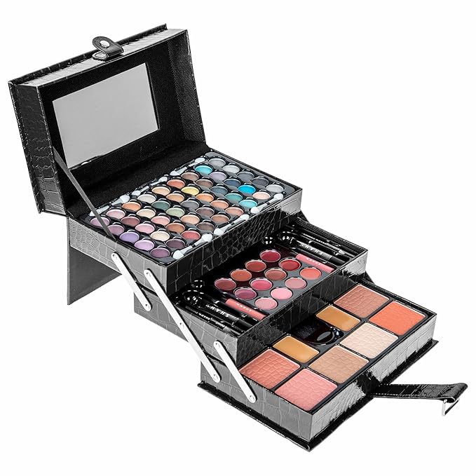SHANY All In One Makeup Kit (Eyeshadow, Blushes, Face Powder, Lipstick, Eye liners, Makeup Pencils and Makeup Mirror - Makeup Set With Reusable Makeup Storage Box - Black-Velvo Beauty