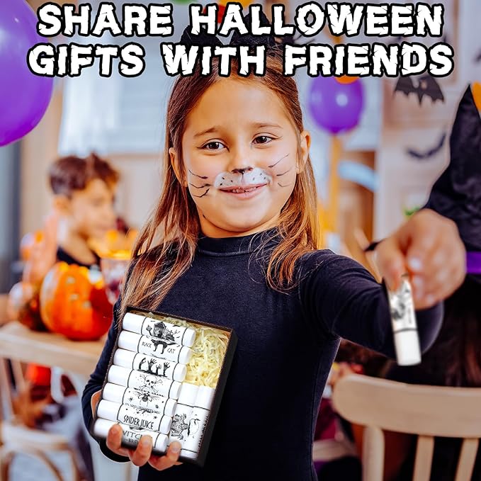 50 Pcs Halloween Spooky Lip Balm Gifts Bulk Vintage Apothecary Skull Lip Balm Favors Honey Flavor Lip Balms Halloween Party Supplies Goodies Halloween Treat Bag Stuffer for Kids Adults-Velvo Beauty