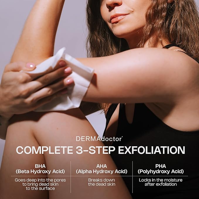 DERMAdoctor KP Bump Eraser Extra Strength Peel Pads – Exfoliating Body Treatment for Keratosis Pilaris, Body Acne & Rough Skin | AHA + BHA + PHA Formula | Dermatologist Developed-Velvo Beauty