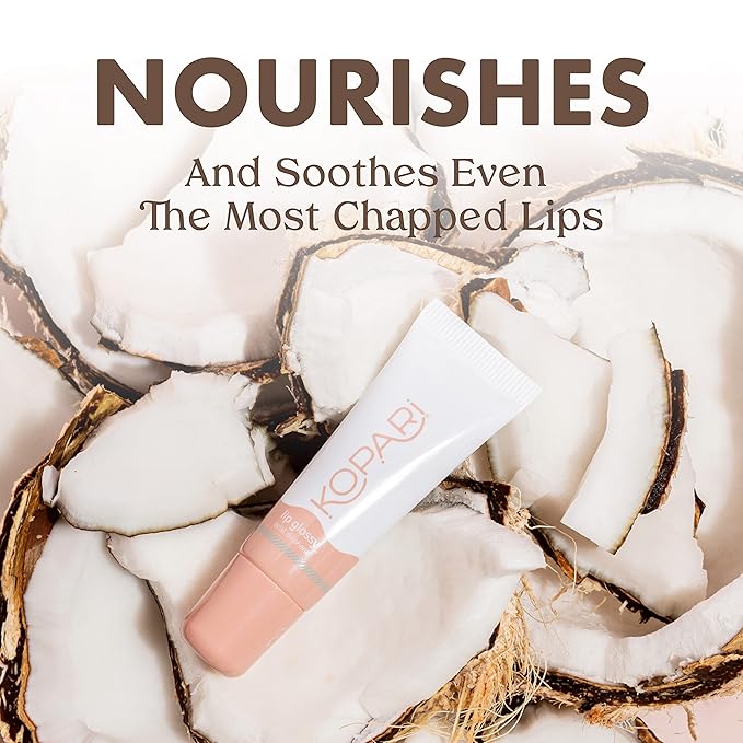 Kopari Coconut Lip Glossy | Nude Tint Birthday Suit | Vegan Hydrating Moisturizing Lip Oil Vitamin E Shea Butter Long Wear High Shine Non Sticky | Natural Clean Plant Based Non Toxic Balm Paraben Free-Velvo Beauty