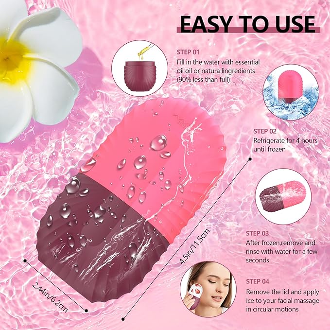 2pcs Ice Roller for Face and Eye, Silicone Ice Facial Roller Ice Holder, Face Ice Mold Skin Care, Face Icers Reusable Ice Cube Roller for Shrink Pores Anti Wrinkle Reduce Puffiness, Pink Rose-Velvo Beauty