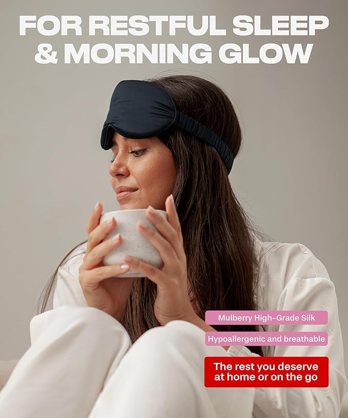 SUNDAYSILKS™ 3D Contoured Silk Sleep Mask | Padded Silk Eye Mask with Eye Cups for Lash Extensions | Blackout, Organic for Women & Men, Perfect for Travel, Slip-Free Deep Sleeping, Antifaz para Dormir-Velvo Beauty