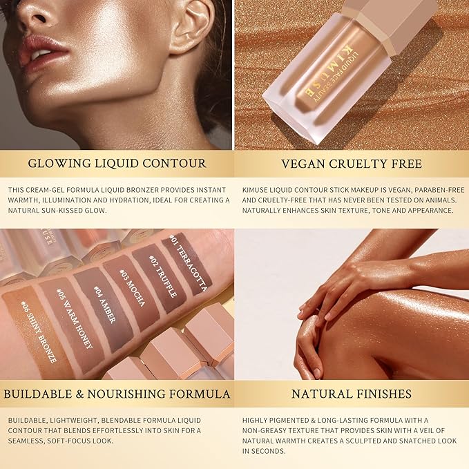 KIMUSE Soft Liquid Contour Stick, Glow Liquid Cream Bronzer, Weightless, Long-Wearing, Smudge Proof, Natural-Looking, Blendable, Bronzer Makeup-Velvo Beauty