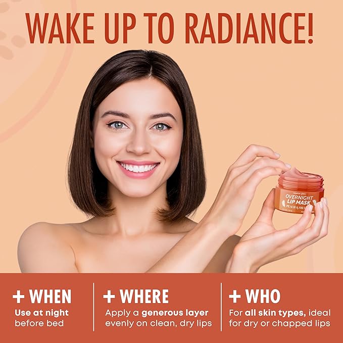 Peach & Orange Lip Mask - Dermatologist Tested, Anti-Aging, Korean Skin Care, Deep Hydration, Overnight Lip Repair - Vegan, Clean Beauty, 95% Natural, Cruelty-Free - 1 Pack-Velvo Beauty