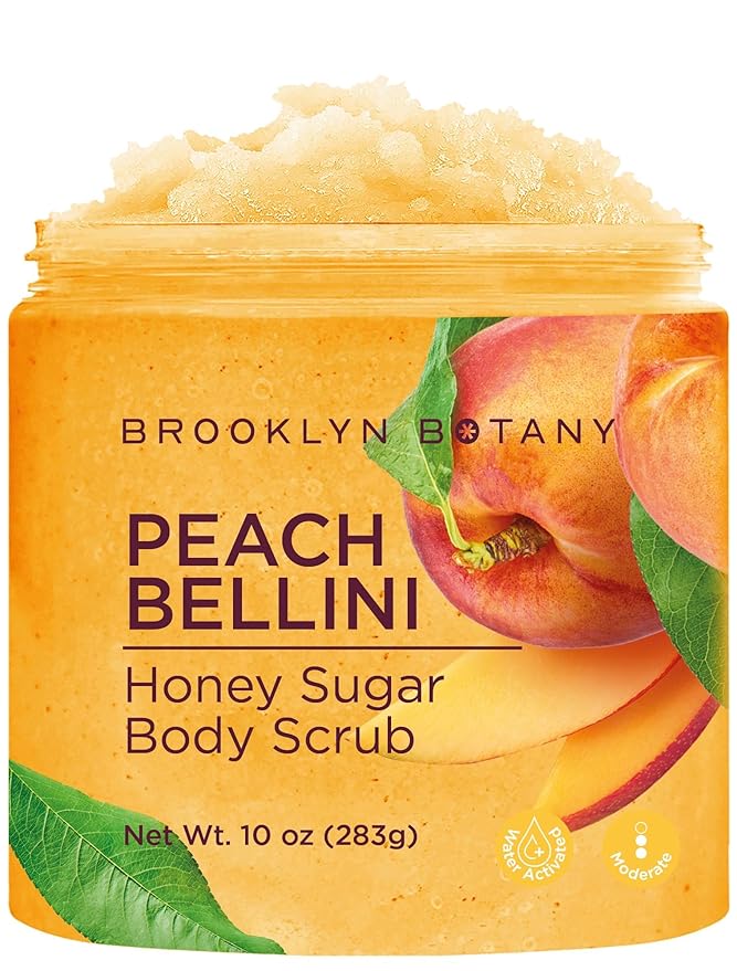 Brooklyn Botany Peach Bellini Honey Sugar Scrub for Body 10 oz – Deeply Hydrating and Gently Exfoliating Body Scrub for Women and Men – Moisturizing and Nourishing the Skin-Velvo Beauty