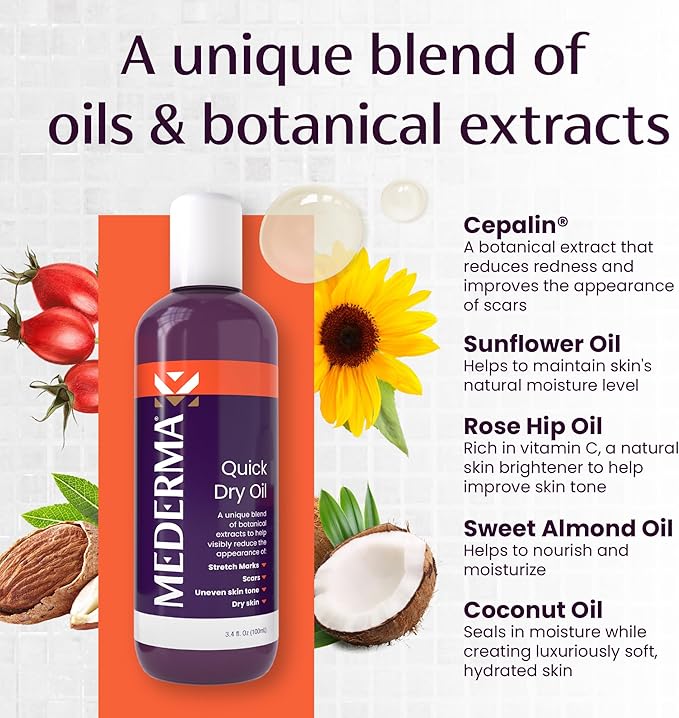 Mederma Scar Sheets and Oil Bundle; Improves Appearance of Scars and Stretch Marks; 4 Reusable Silicone Sheets and 3.4oz Fast Absorbing Botanical Oil-Velvo Beauty