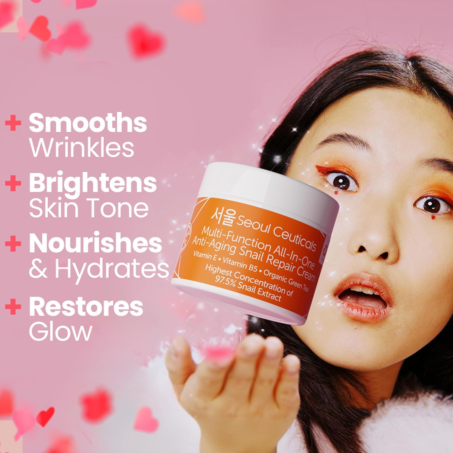 SeoulCeuticals Korean Skin Care 97.5% Snail Mucin Moisturizer Cream - K Beauty Skincare Day & Night Snail Repair Cream Filtrate Cruelty Free 2oz-Velvo Beauty