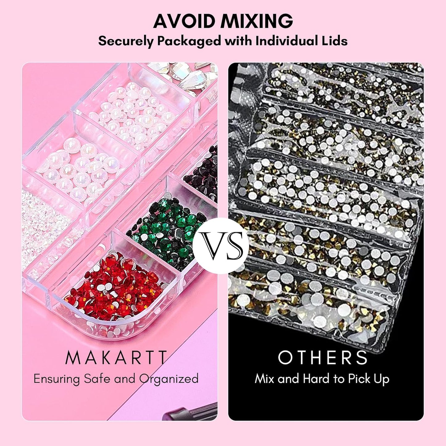 Makartt Rhinestone Glue Kit, 8ml Gel With Brush Pen Tip, Mixed Color Rhinestones, Pearls, Diamonds & Iridescent Crystals for Nail Art, DIY Home Decor, Christmas Design-Velvo Beauty