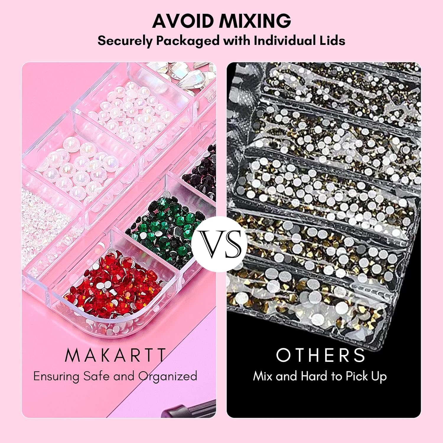 Makartt Rhinestone Glue Kit, 8ml Gel With Brush Pen Tip, Mixed Color Rhinestones, Pearls, Diamonds & Iridescent Crystals for Nail Art, DIY Home Decor, Christmas Design-Velvo Beauty