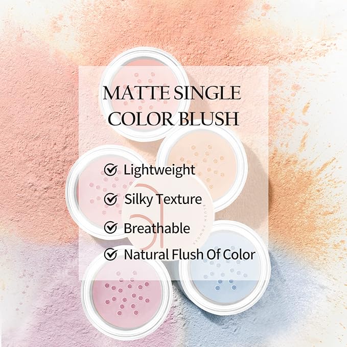 Boobeen Matte Blush Powder Makeup Loose Powder Face Blushes Single Color Blush Rouge Powder Natural Pink Blush for cheeks, Easily Blends, Smoothly with Satin Matte Look-Velvo Beauty