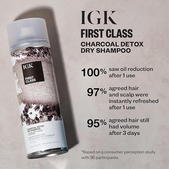 IGK FIRST CLASS Charcoal Detox Dry Shampoo | Volume + Soothes Scalp + Balance Oil | Vegan + Cruelty Free | 6.3 oz (Pack of 2)-Velvo Beauty