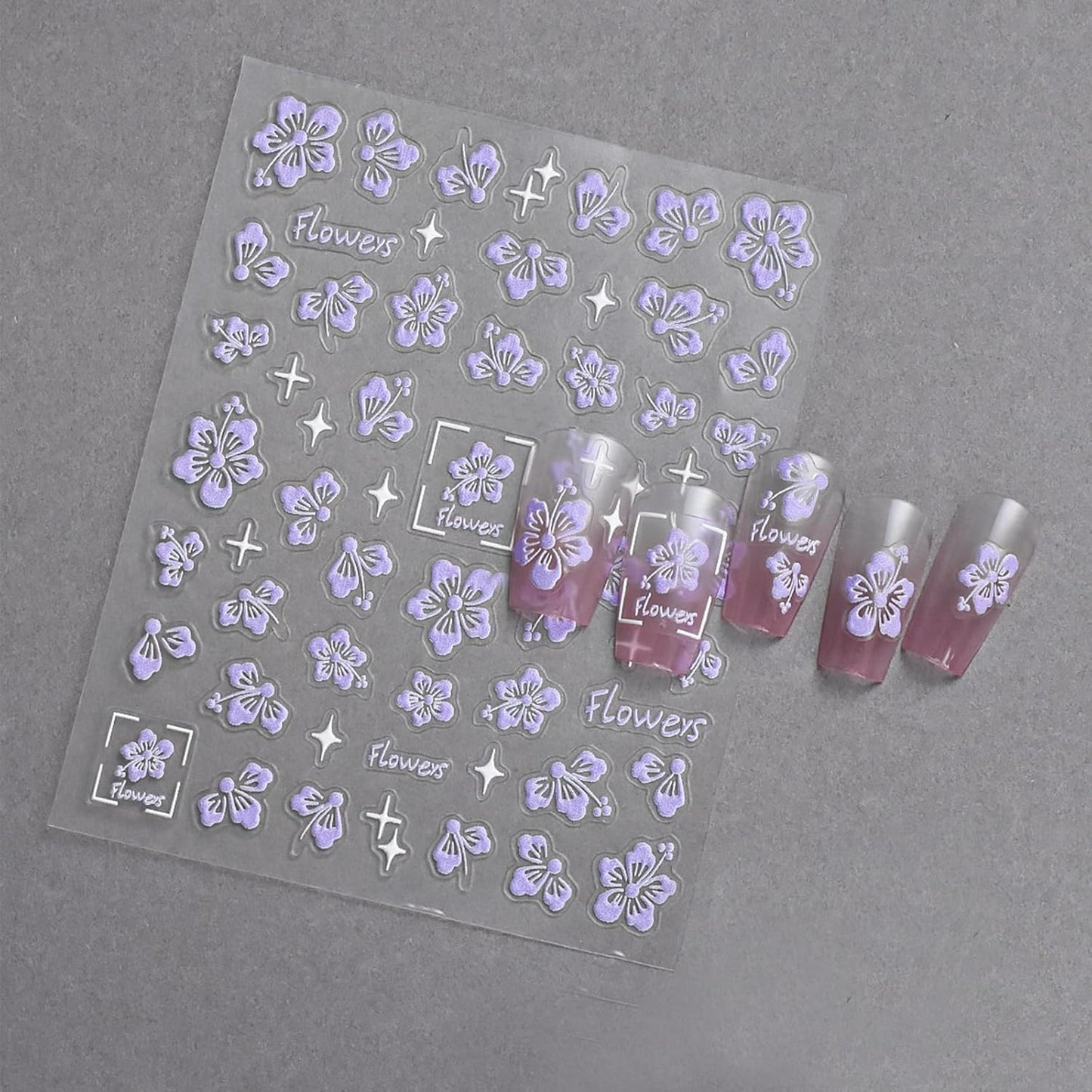 Flower Nail Stickers 5D Embossed Hollow Out Flower Nail Decals Pink Purple White Floral Designs Summer Cute Flowers Decals Pegatinas Uñas for Women DIY Manicure Decoration Accessories 3Sheets-Velvo Beauty