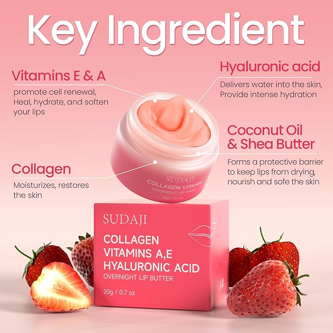 Lip Mask, Collagen Hydrating Lip Balm, Overnight Moisture Lip Butter with Hyaluronic Acid & Aloe Vera, Sleeping Nourishing Lip Butter Balm-Velvo Beauty