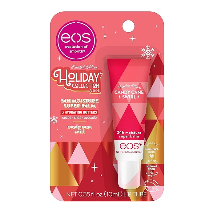 eos Holiday Lip Butter Gift- Candy Cane Swirl Super Balm, 24H Moisture, Stocking Stuffers, 0.35 fl oz-Velvo Beauty