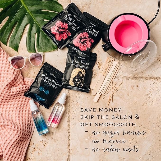 KoluaWax Hard Wax Beads for Hair Removal – Coarse Hair Formula – Face, Brazilian, Underarm, Back Chest, Bikini Waxing – Dragon Fruit & Hibiscus 1lb Refill for Wax Warmers & 10 Applicator Sticks 2 Pack-Velvo Beauty