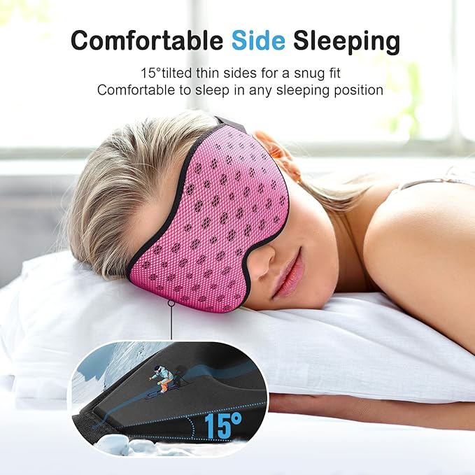 LitBear Breathable Sleep Mask, 3D Eye Mak Sleep for Side Sleepers Women Men, Light Blocking Sleeping Mask with Adjustable Strap, Soft Lightweight Eye Cover for Travel, Night Work, Nap, Office - Pink-Velvo Beauty