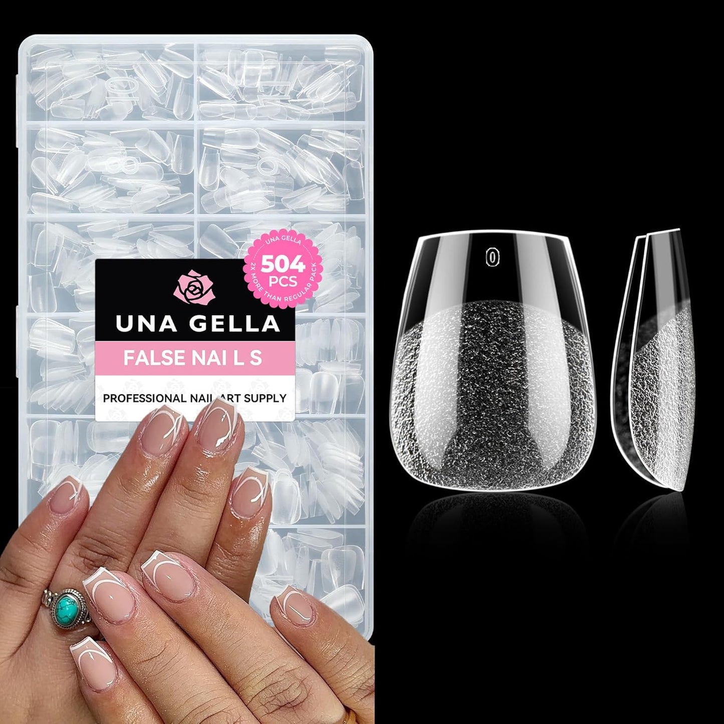 UNA GELLA Extra Short Coffin Nails Tips: 504pcs Pre-etched XS Short Nails, 12 Sizes Clear Coffin Press on Nails Full Cover Gel Tips Acrylic False Fake Nails Extension DIY Salon-Velvo Beauty