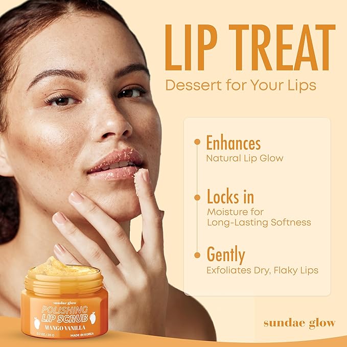 Mango Vanilla Lip Scrub - Dermatologist Tested, Anti-Aging, Korean Skin Care, Deep Exfoliation & Hydration - Smooth, Soft, Plump Lips - Clean Beauty, Vegan, Non-GMO - 1 Pack-Velvo Beauty