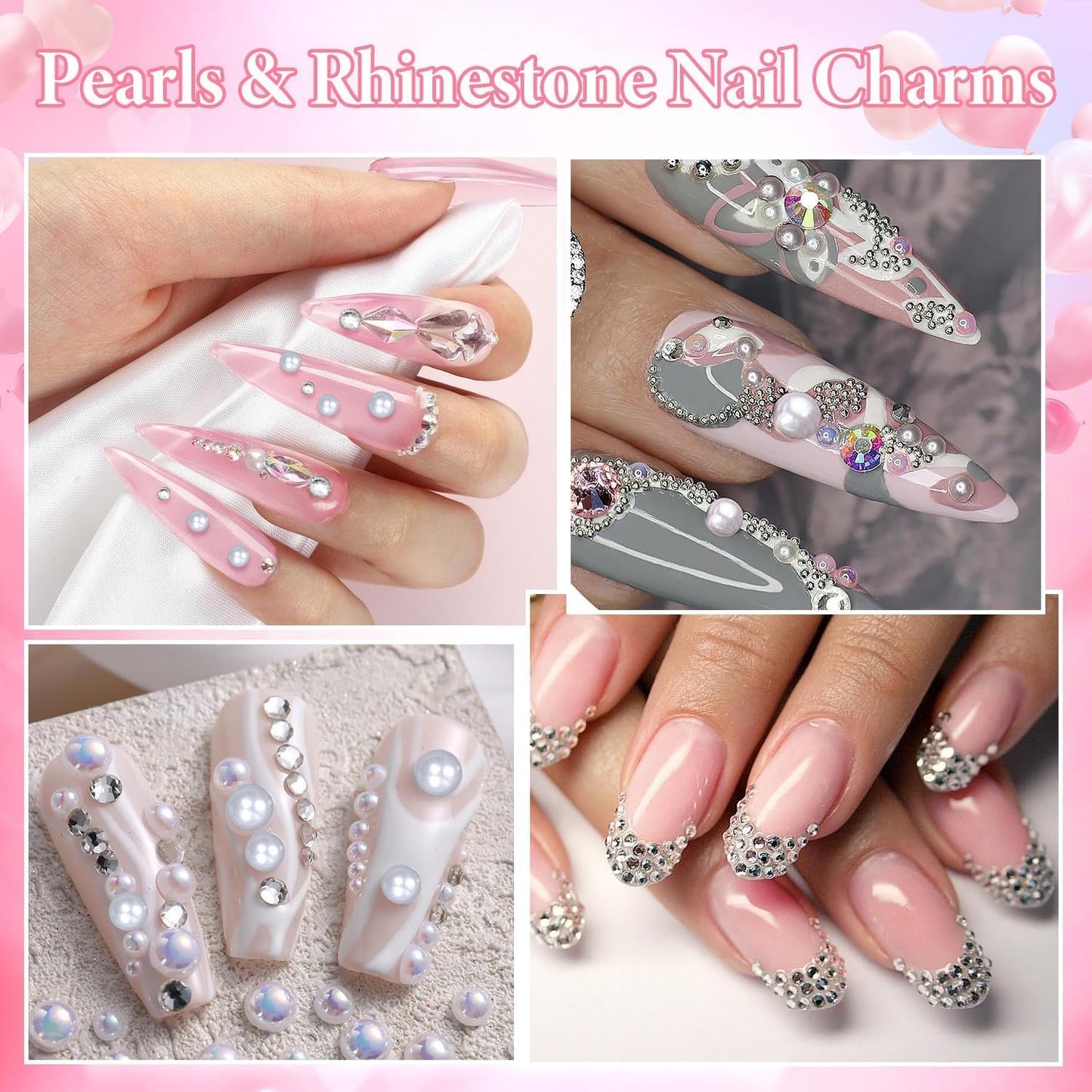 3D Nail Charms and Gems, Mix Flower Bow Heart Colorful Acrylic Nail Art Charms, Mix Nail Pearl Rhinestones and Caviar Beads for Nails, Cute Hollow Pearls Jewelry for Art Design DIY Crafts-Velvo Beauty