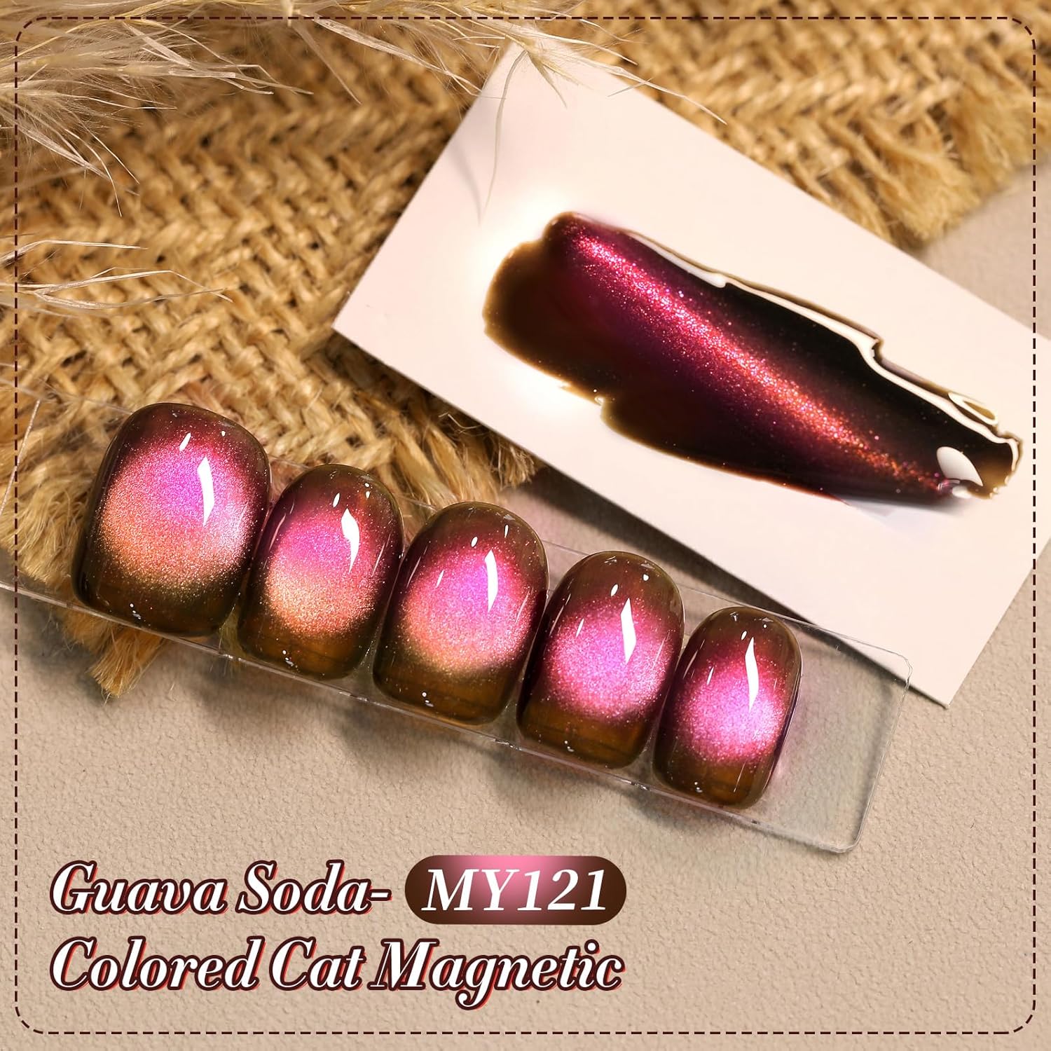 Born Pretty 15ML Cat Magnetic Eye Gel Polish, Pink Brown Gel Nail Polish Fall Winter Cat Holographic Magnetic Nail Polish Nail Art Manicure Salon DIY at Home-Velvo Beauty