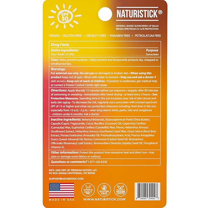 Naturistick SPF 30 Vegan Lip Balm – Mineral Sunscreen with Zinc Oxide | Broad Spectrum UVA/UVB | 100% Natural, Coral-Friendly Formula | 5-Pk Raspberry, Coconut, Cherry, Citrus, Spearmint | Made in USA-Velvo Beauty