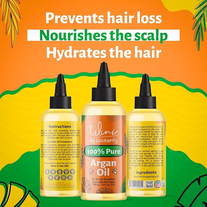 Locsanity Wini Pure Argan Hair and Body Oil, 100% Cold-Pressed, 4 Fl Oz-Velvo Beauty