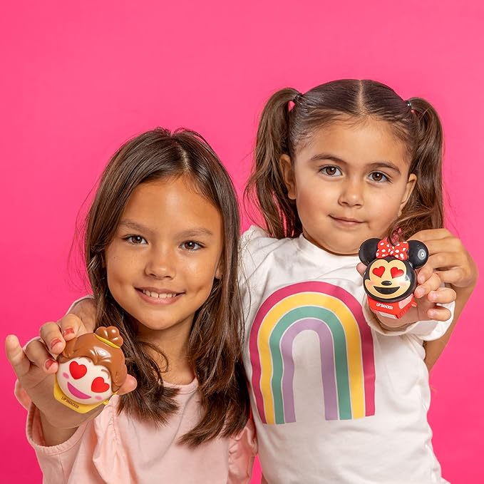 Lip Smacker Disney Minnie Mouse and Beauty And The Beast Belle Emoji Lip Balm Duo, Flavored Strawberry Lemonade, Bow-nade, 2 Pack-Velvo Beauty