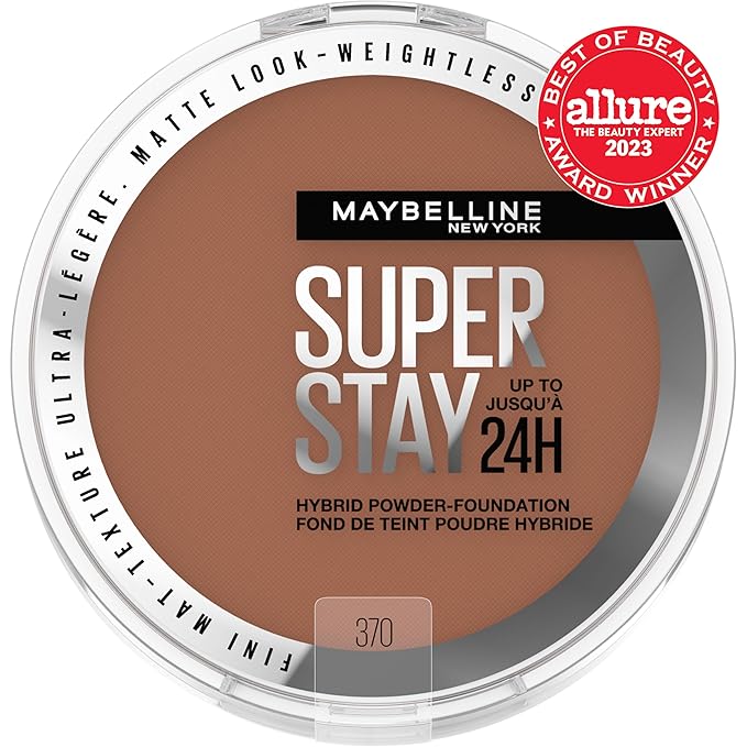 Maybelline Super Stay Up to 24HR Hybrid Powder-Foundation, Medium-to-Full Coverage Makeup, Matte Finish, 370, 1 Count-Velvo Beauty