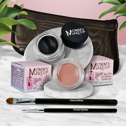 The Everlasting Eye 5 Piece Waterproof Makeup Set. Gel Eyeliner, Creme Eyeshadow, 2 brushes and Mesh Bag. Paraben-free, Talc-free, Cruelty-free. Anna/Black Beauty 1201-Velvo Beauty