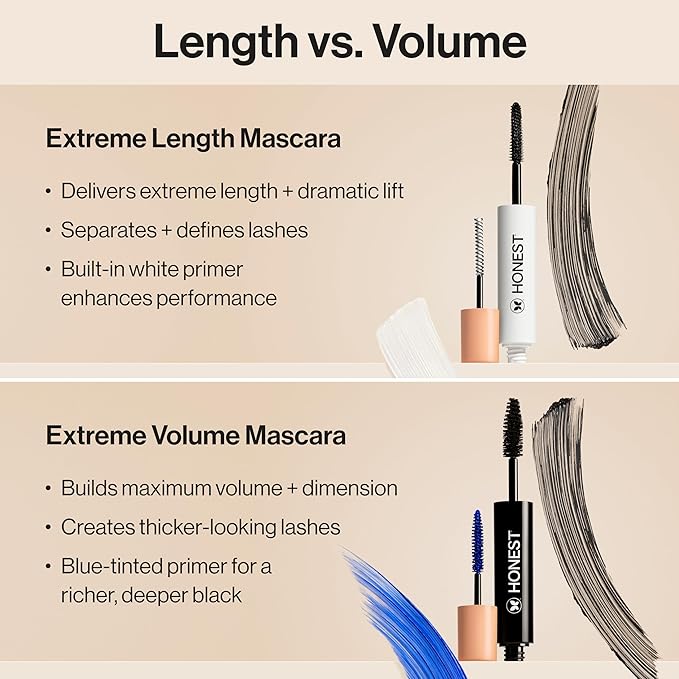 Honest Beauty 2-in-1 Extreme Length Mascara + Lash Primer 3-Pack | EWG Verified + Cruelty Free | 0.27 fl oz each (pack of 3)-Velvo Beauty