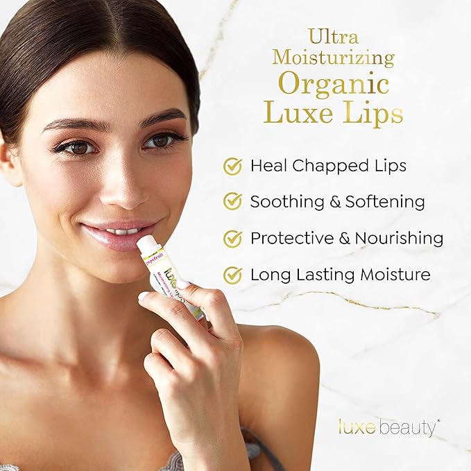 Luxe Beauty No-Beeswax & Petroleum Organic Lip Moisturizer – Vegan Lip Balm for Men & Women – For Sun/Wind Damage, Dryness & Chapping – 4-Pack Hydrating Lip Care Products That Work Over/Under Lipstick-Velvo Beauty