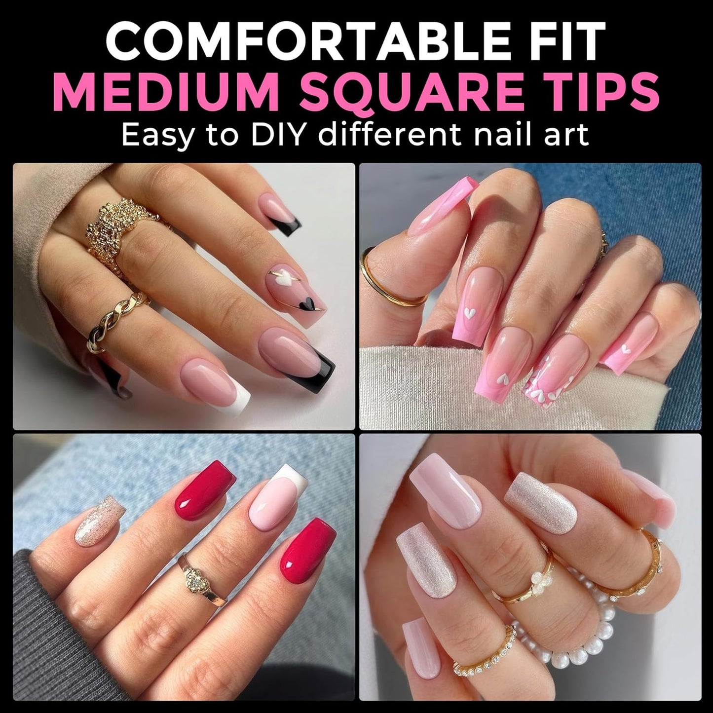 UNA GELLA Medium Square Nail Tips: 216pcs Square Press on Nails Pre-shape Clear Nails Tips for Full Cover Acrylic French False Nails For Nail Extension, Home DIY Nail Salon 12 Sizes False Tips-Velvo Beauty