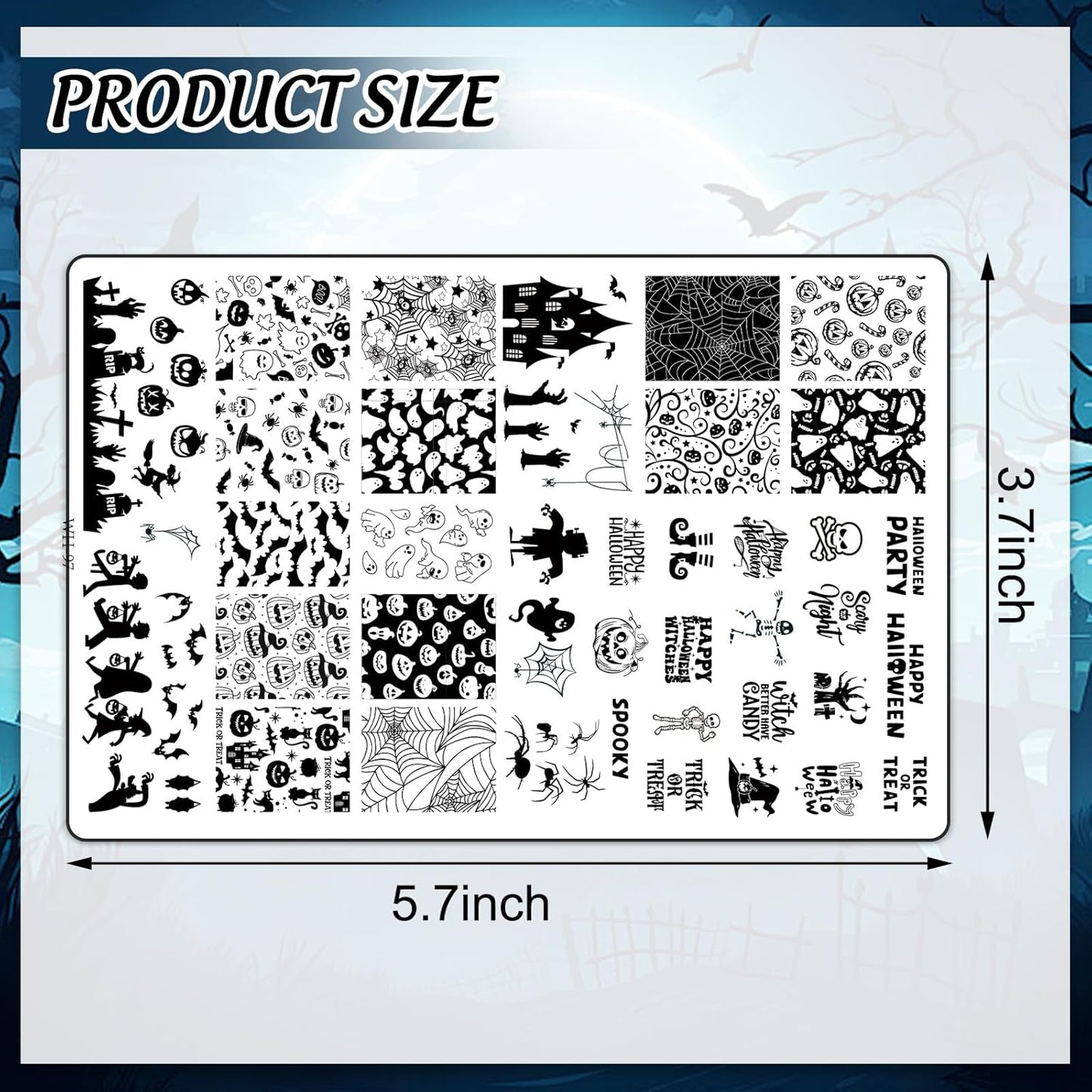 2Pcs Halloween Nail Art Stamping Plate Kit Skull Bat Witch Pumpkin Design Nail Art Plate for Holiday DIY Print Manicure Salon-Velvo Beauty