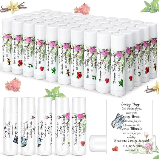 50 Pcs Lip Balm Bulk Christian Gift for Women Faith Religious Bible Verse Lip Balm Inspirational Gift Scripture Moisturizing Lip Care Product for Coworker Friend Sister Teacher Birthday-Velvo Beauty
