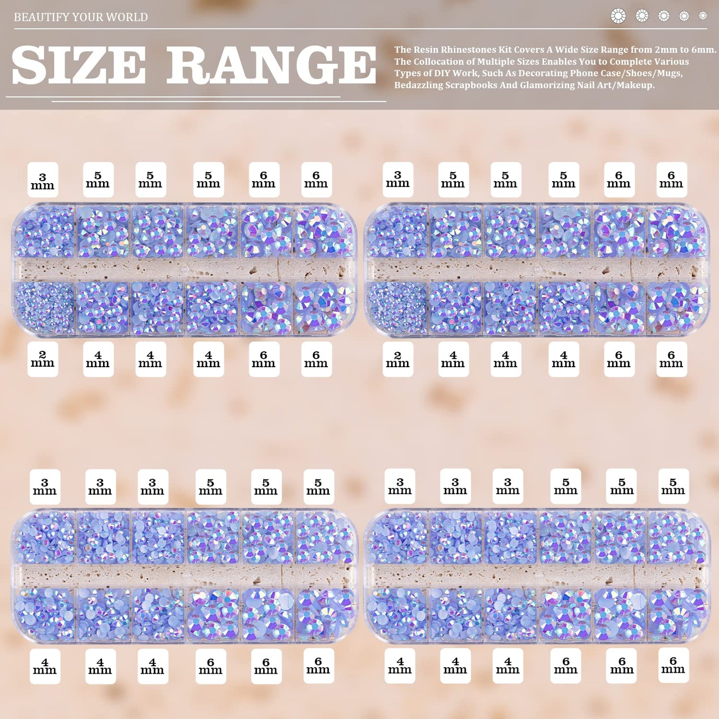 7000PCS Resin Rhinestones with Tweezers for Crafting, 2/3/4/5/6mm Flatback Jelly Rhinestones, 4 Box Sky Blue AB Non Hotfix Crystal Gems for DIY Crafts Mugs Tumblers Clothes Makeup Nail-Velvo Beauty