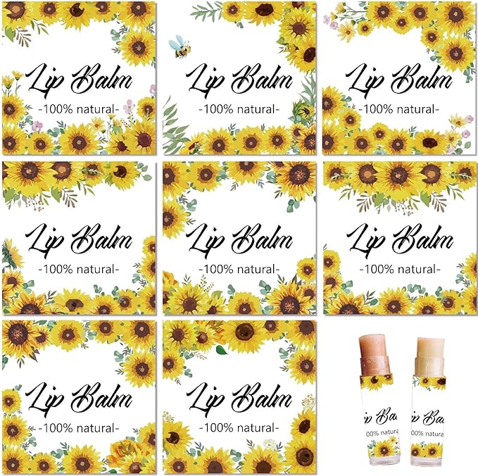 CRASPIRE 80Pcs 8 Styles Lip Balm Sticker Sunflower Self-Adhesive Homemade Lip Balm Labels Vintage Square DIY Plant Label Stickers for Lip Balm Containers Cosmetics Lipsticks-Velvo Beauty