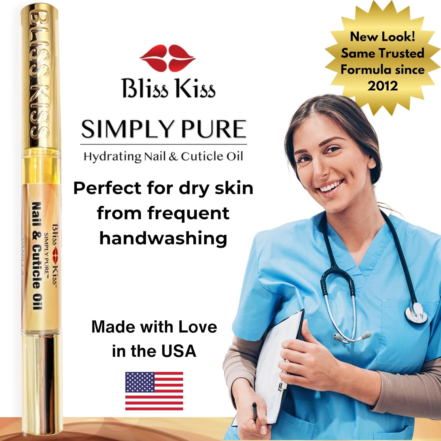 Bliss Kiss | 1 Vanilla Fragrance | Nail Oil Cuticle Pen w/Vitamin E & Jojoba⏤Nail Strengthener Nail Growth Serum for Brittle Peeling Breaking Thin Nails-Velvo Beauty