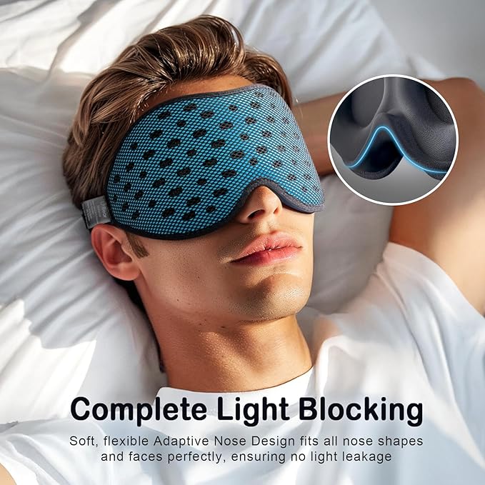 LitBear Breathable Sleep Mask, 3D Eye Mak Sleep for Side Sleepers Women Men, Light Blocking Sleeping Mask with Adjustable Strap, Soft Lightweight Eye Cover for Travel, Night Work, Nap, Office - Blue-Velvo Beauty